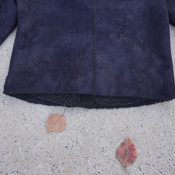 AE Faux Suede Moto Jacket Black Sherpa Lined Women's M Zip Up Winter - Picture 11 of 15